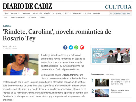 Rosario Tey presenta su novela romántica, "Ríndete, Carolina"