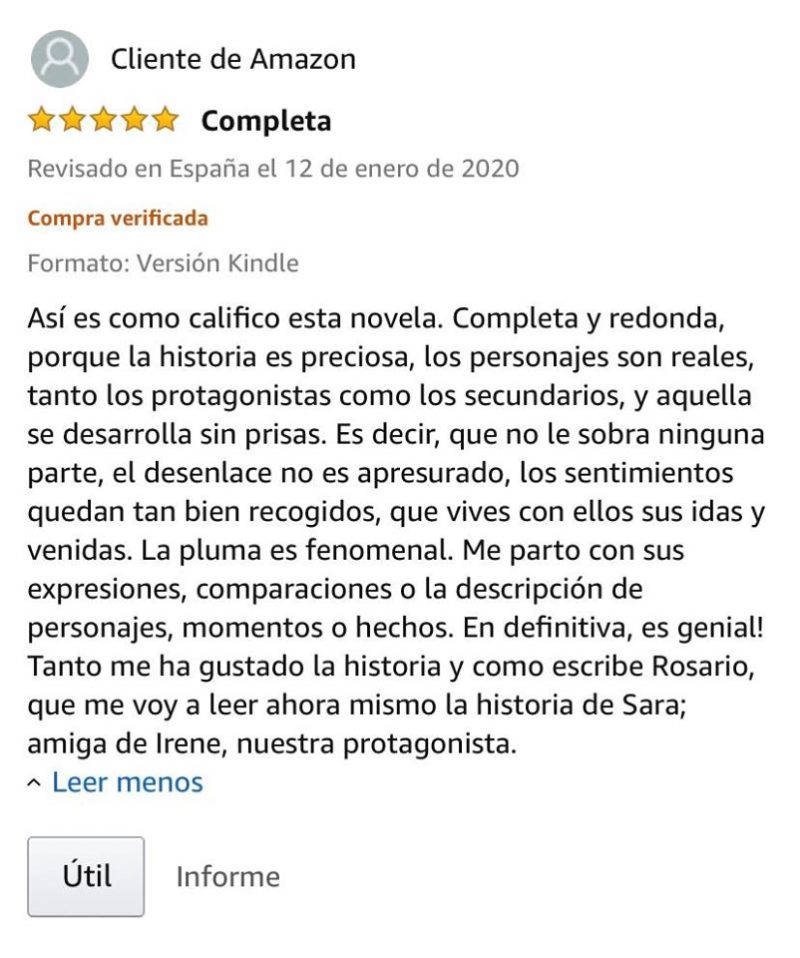 Reseña de cliente Amazon sobre "Consecuencias de un Huracán".