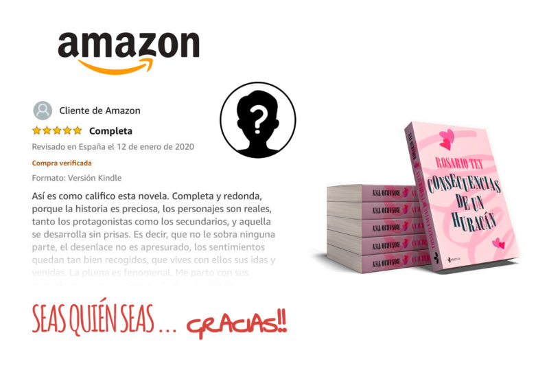 Valoración de un cliente en Amazon sobre "Consecuencias de un Huracán". Rosario Tey.